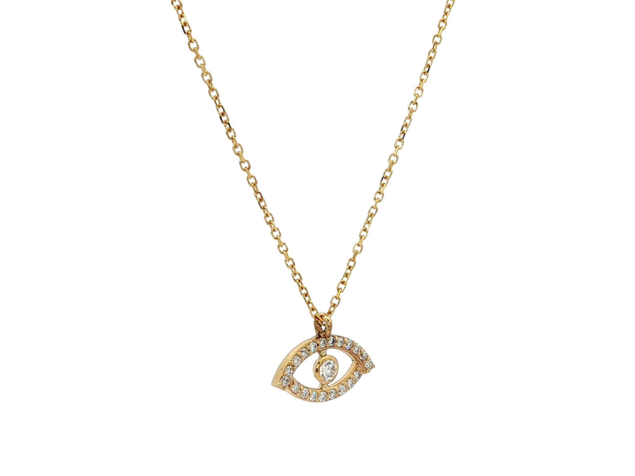 New 14k Yellow Gold 0.11ct Diamond Evil Eye Slide Pendant Collana regolabile In condizioni Nuovo in vendita a Montclair, NJ