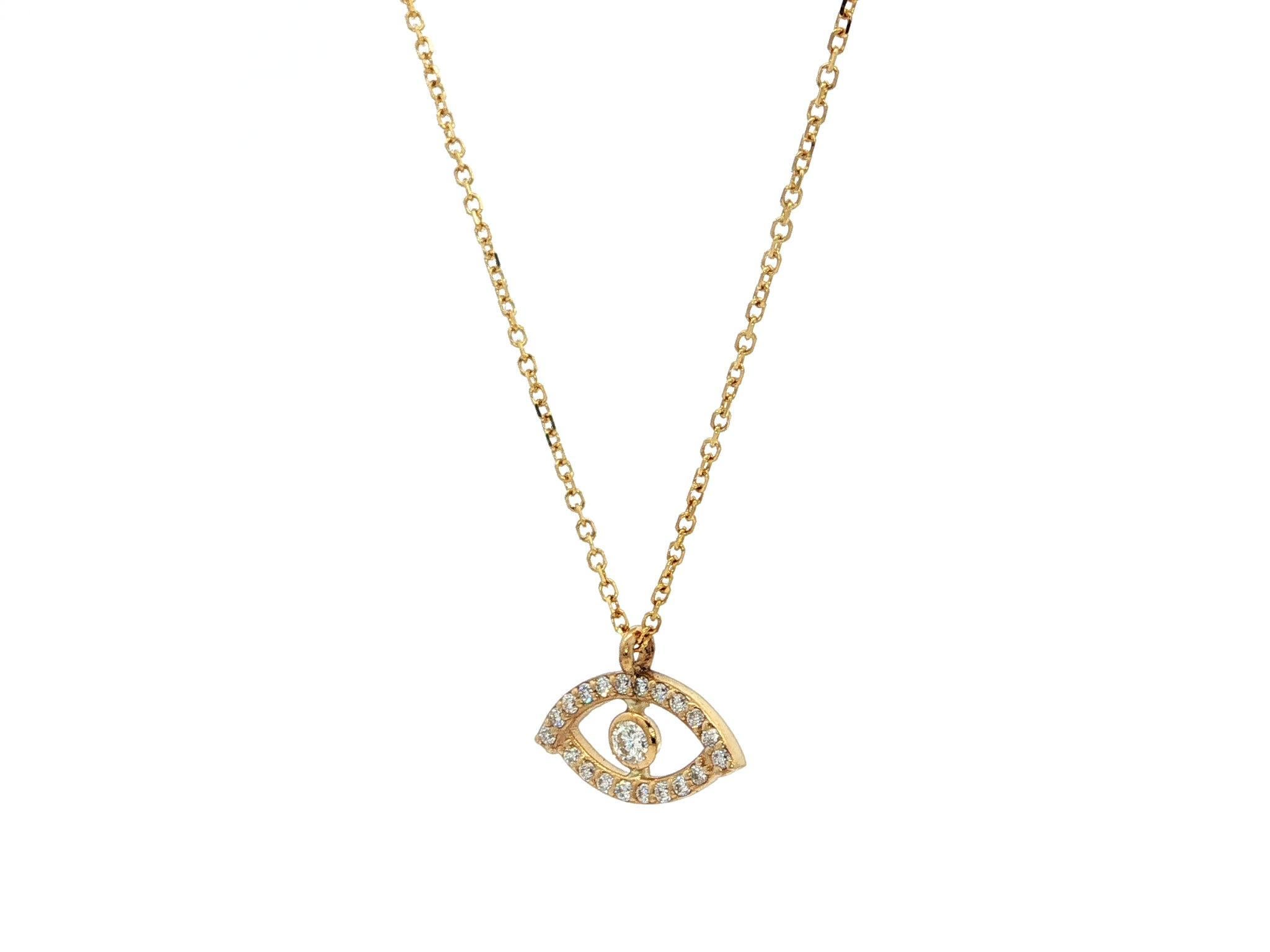 Donna New 14k Yellow Gold 0.11ct Diamond Evil Eye Slide Pendant Collana regolabile in vendita