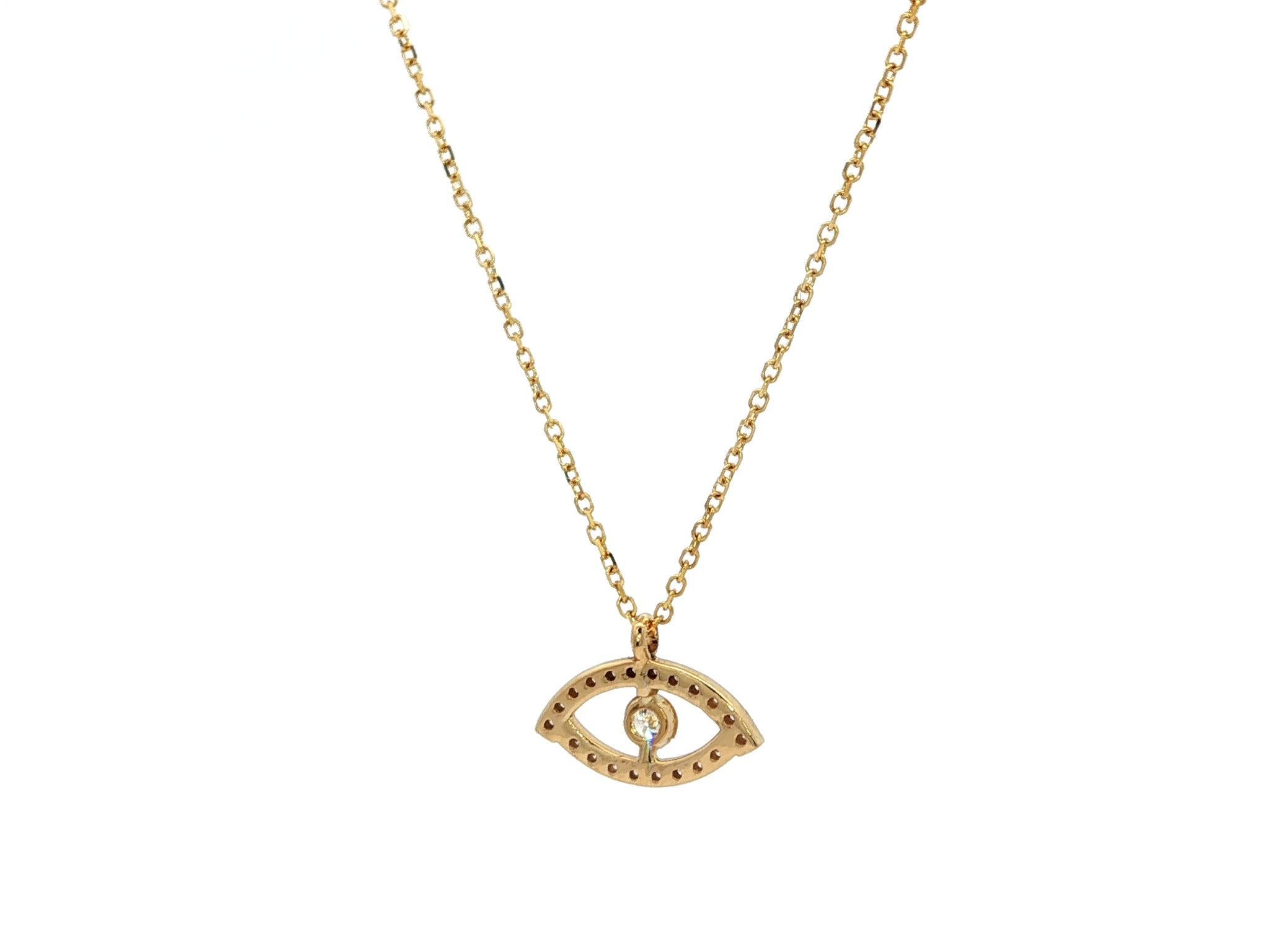 New 14k Yellow Gold 0.11ct Diamond Evil Eye Slide Pendant Collana regolabile in vendita 1