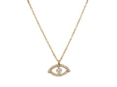 New 14k Yellow Gold 0.11ct Diamond Evil Eye Slide Pendant Collana regolabile
