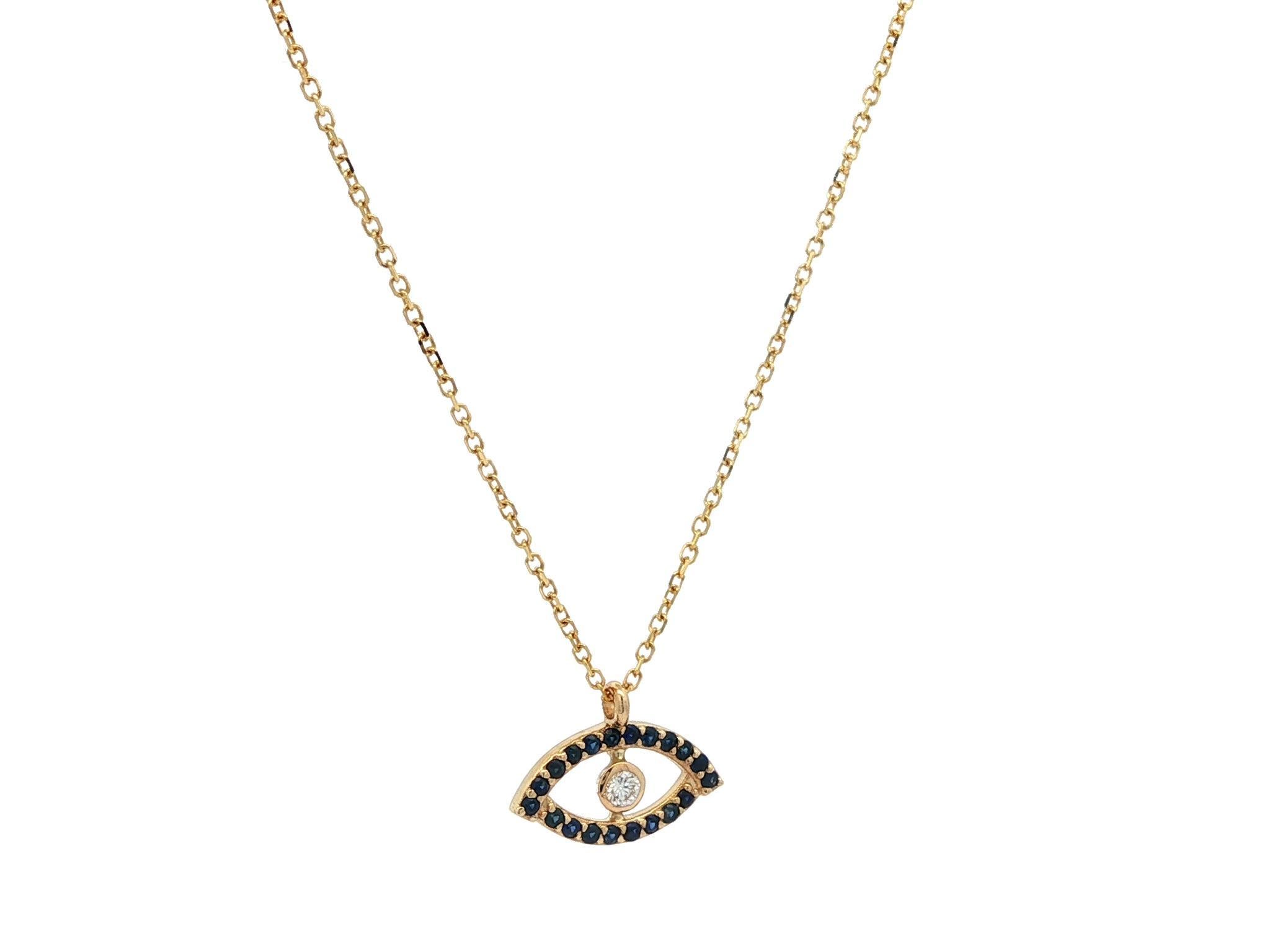 Donna New 14k Yellow Gold 0.17ctw Sapphire & Diamond Evil Eye Slide Pendant Necklace (Collana con ciondolo) in vendita