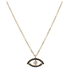 New 14k Yellow Gold 0.17ctw Sapphire & Diamond Evil Eye Slide Pendant Necklace
