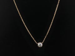 New 14k Yellow Gold 0.31ct Bezel Diamond Solitaire Pendant Adjustable Necklace