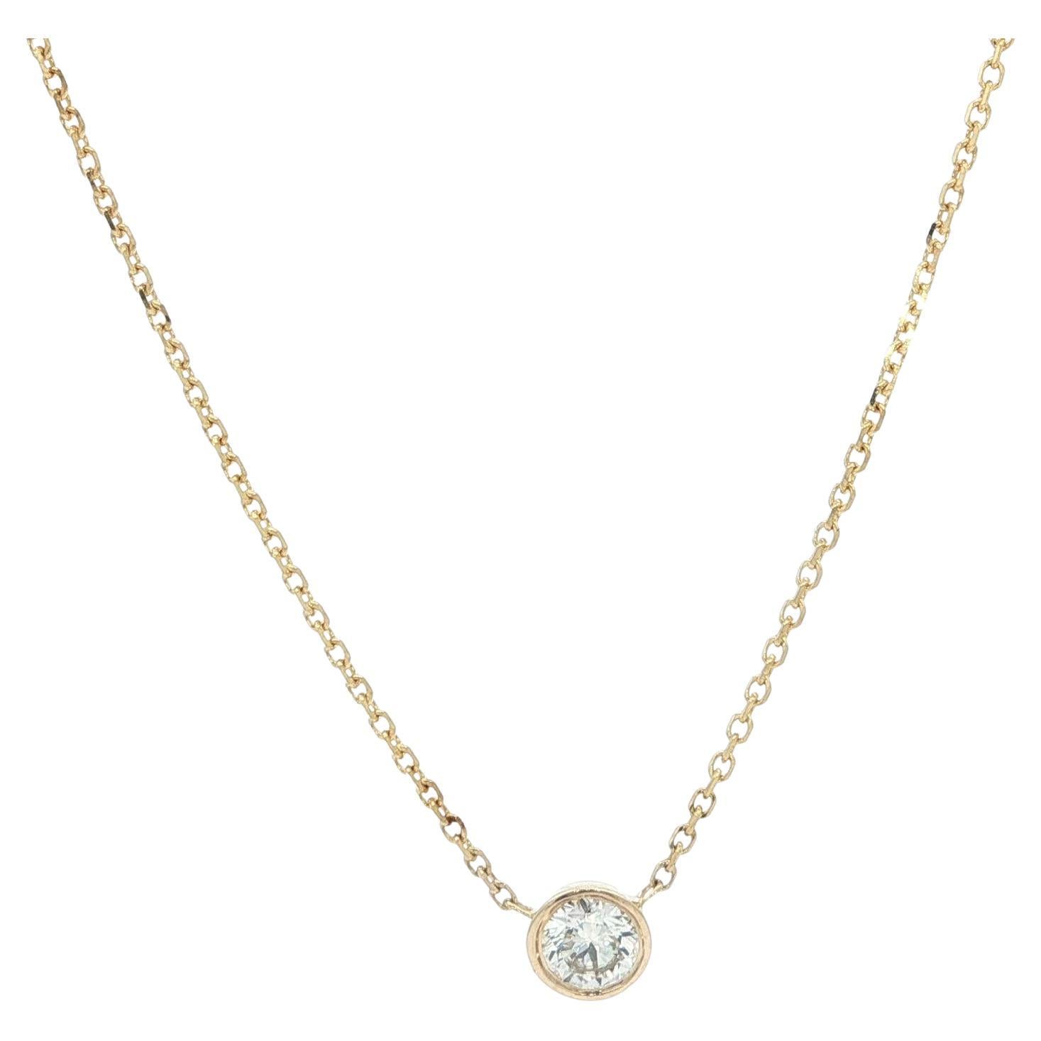 Neu 14k Gelbgold 0,31ct Lünette Diamant Solitär Anhänger einstellbar Halskette