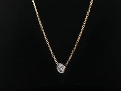 New 14k Yellow Gold 0.32ct Bezel Diamond Solitaire Pendant Adjustable Necklace