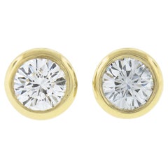 New 14k Yellow Gold 0.50ctw Martini Bezel Round Brilliant Diamond Stud Earrings