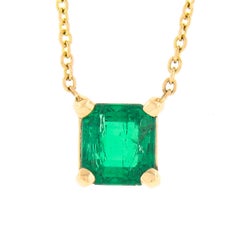 NEW 14K Yellow Gold 0.52ct Square Emerald Solitaire Pendant Cable Chain Necklace