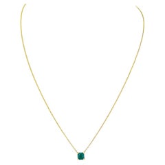 NEW 14K Yellow Gold 0.52ct Square Emerald Solitaire Pendant Cable Chain Necklace