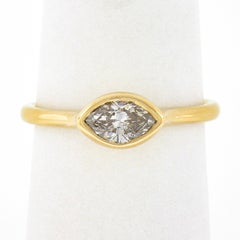 NEW 14k Yellow Gold 0.53ctw Marquise Bezel Diamond Solitaire Petite Simple Ring
