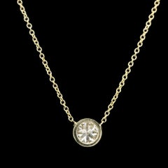 New 14k Yellow Gold 0.54ct Bezel Diamond Solitaire Pendant Chain Necklace (collana con solitario di diamanti)