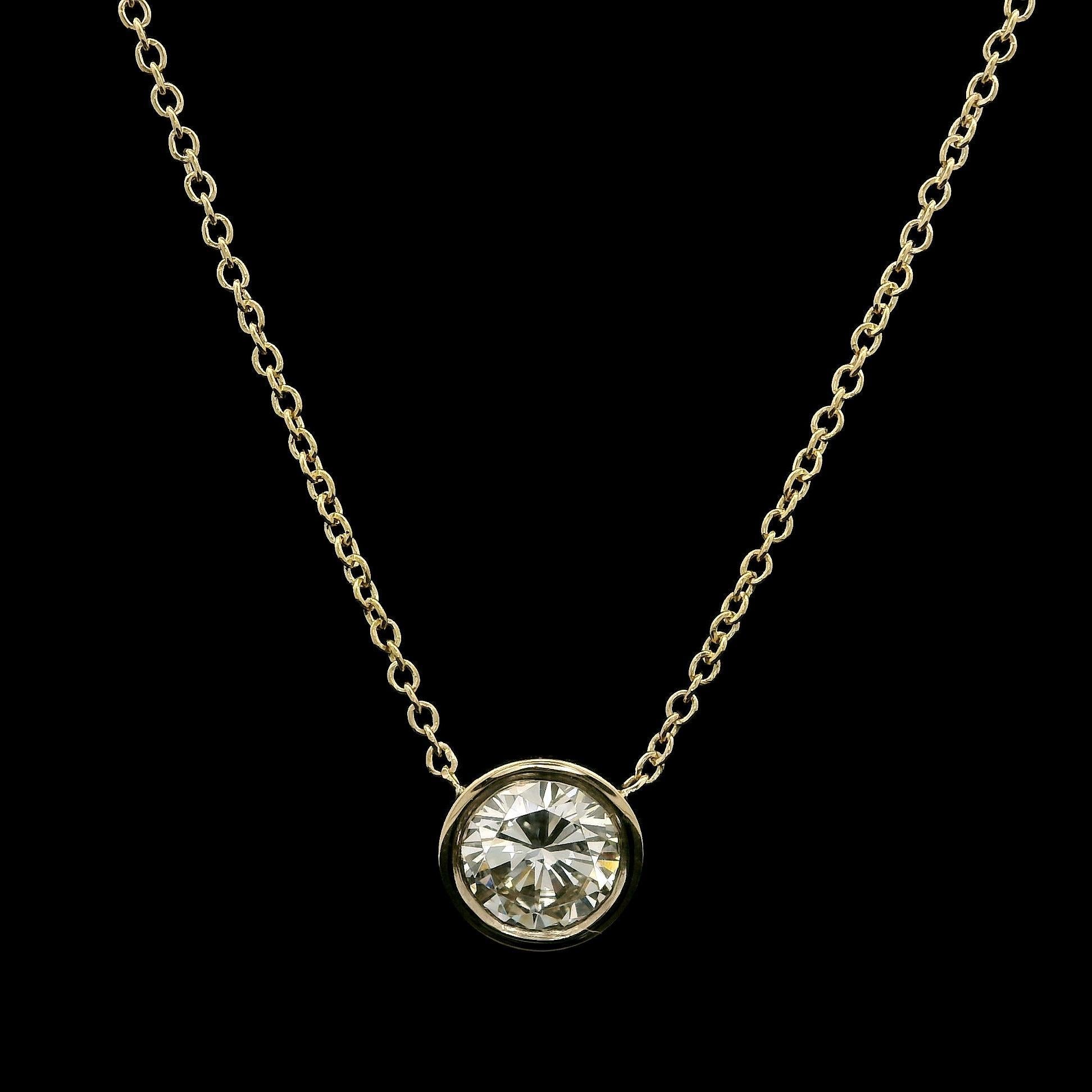 Taille brillant Chaîne collier solitaire en or jaune 14 carats avec diamants 0,54 carat en vente