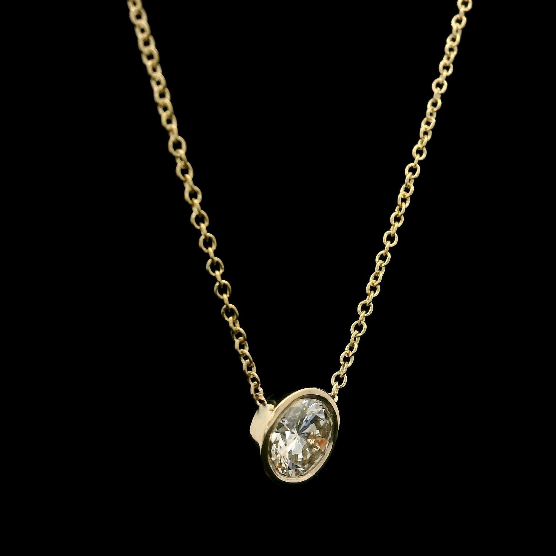 Chaîne collier solitaire en or jaune 14 carats avec diamants 0,54 carat Neuf - En vente à Montclair, NJ