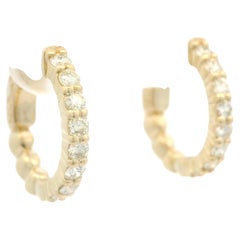 New 14k Yellow Gold 0.62ctw Diamond Small Huggie Hoop Earrings w/ Push Clasp