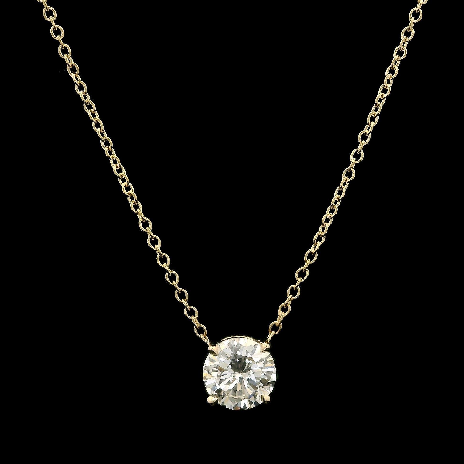 Chaîne collier solitaire en or jaune 14 carats avec diamants ronds de 0,64 carat en vente 4