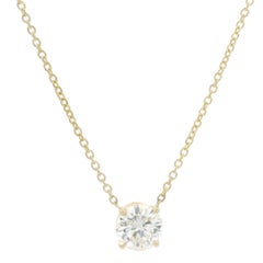 Chaîne collier solitaire en or jaune 14 carats avec diamants ronds de 0,64 carat