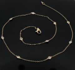 New 14k Yellow Gold 0.64ctw Round Diamond By The Yard 10 Station Chain Necklace