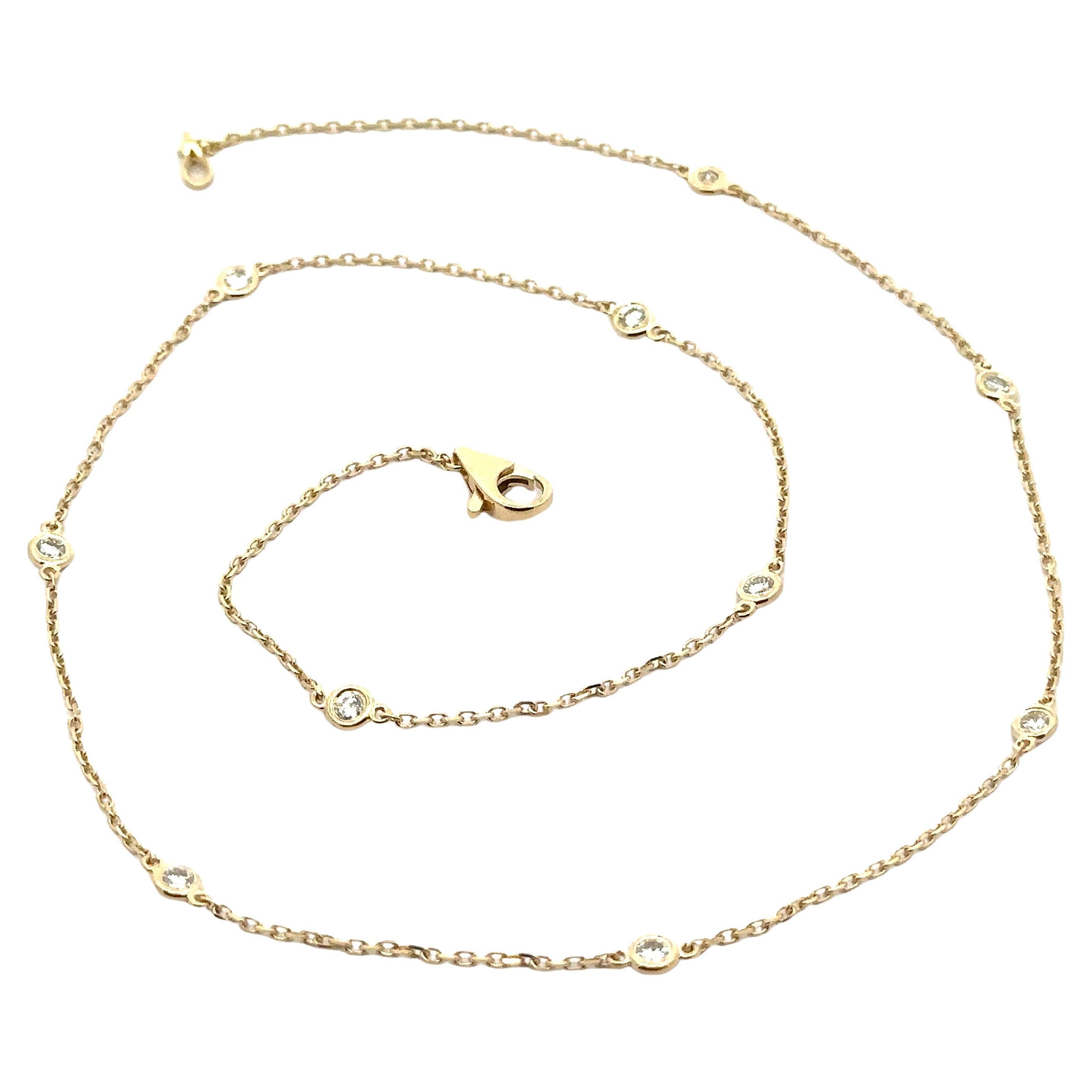 New 14k Yellow Gold 0.64ctw Round Diamond By The Yard 10 Station Chain Necklace