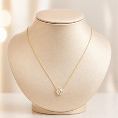 New 14k Yellow Gold 0.65ct Round Bezel Diamond Solitaire Pendant Chain Necklace