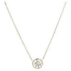 New 14k Yellow Gold 0.65ct Round Bezel Diamond Solitaire Pendant Chain Necklace