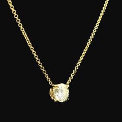 New 14K Yellow Gold 0.68ct Round Diamond Solitaire Pendant Adjustable Necklace