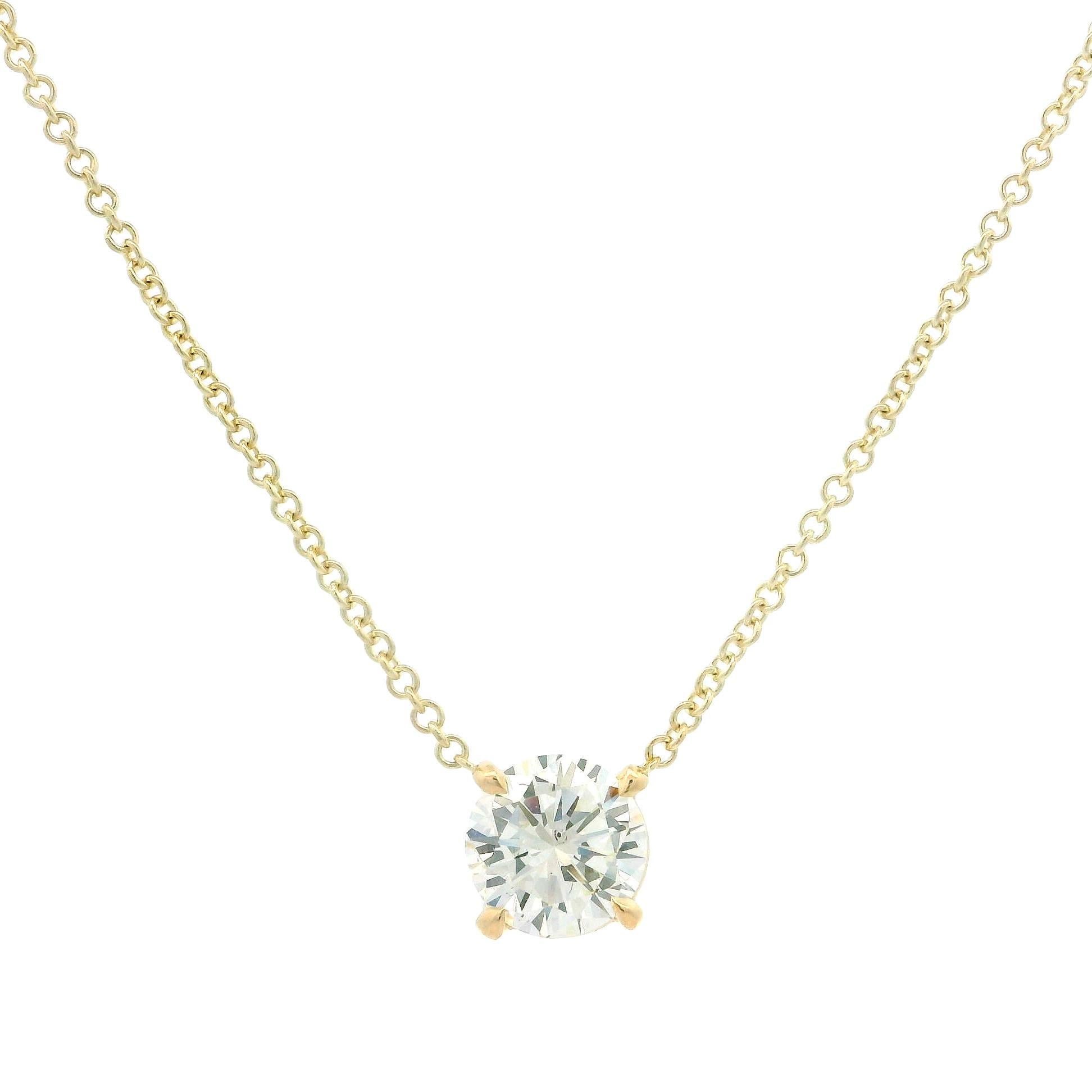 Pendentif solitaire réglable en or jaune 14 carats avec diamants ronds de 0,68 carat en vente 4