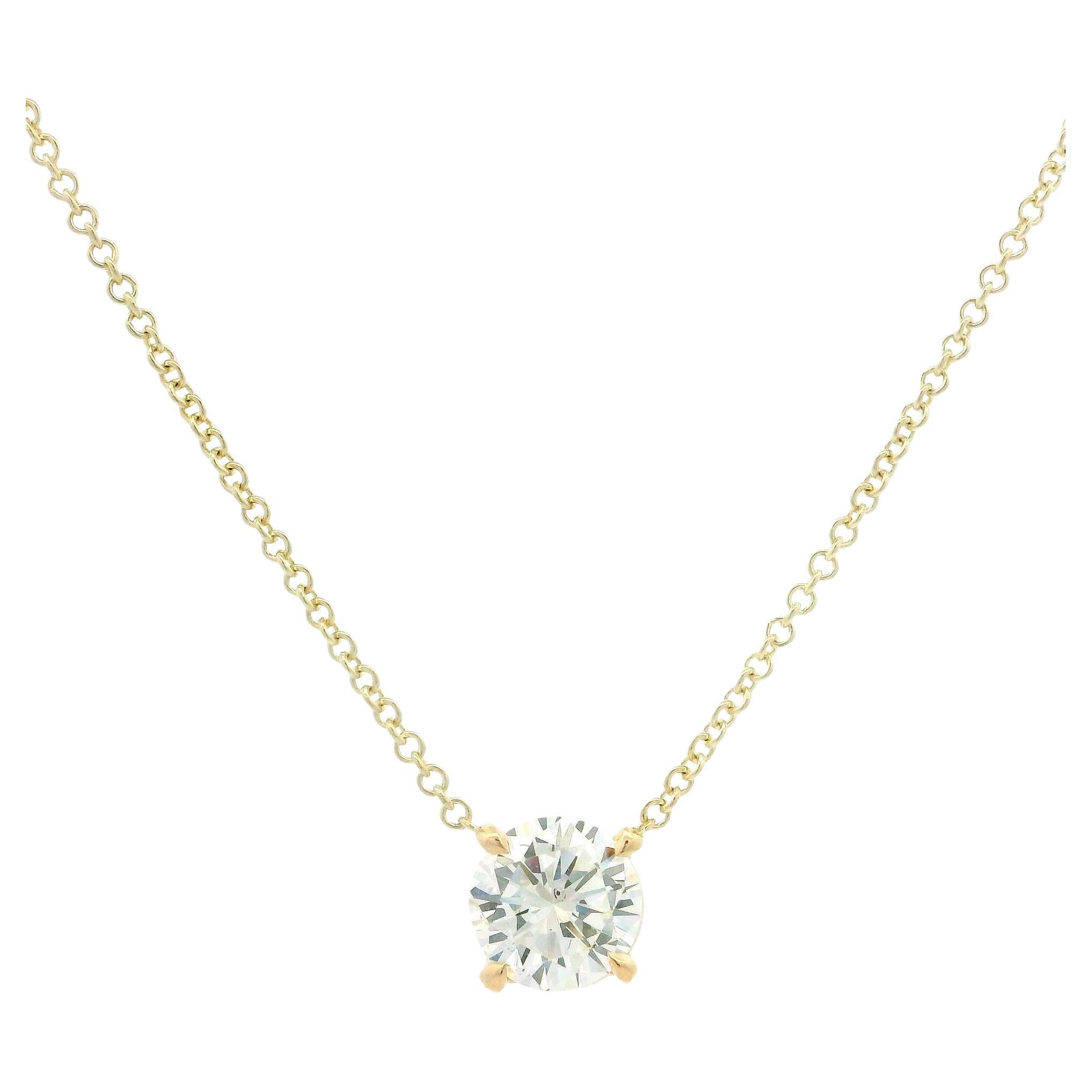 New 14K Yellow Gold 0.68ct Round Diamond Solitaire Pendant Adjustable Necklace