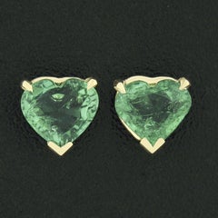 New 14k Yellow Gold 0.70ctw High Quality Heart Brilliant Emerald Stud Earrings