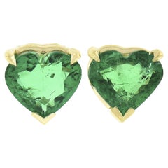 New 14k Yellow Gold 0.70ctw High Quality Heart Brilliant Emerald Stud Earrings