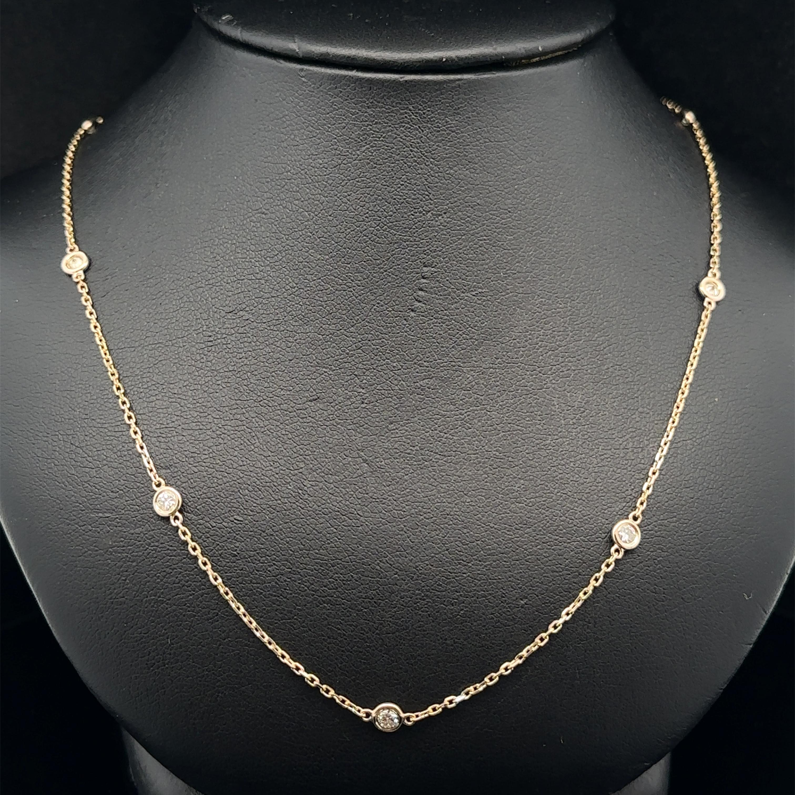 Taglio brillante Nuova collana a catena in oro giallo 14k con 10 stazioni di diamanti rotondi da 0,70 ct. in vendita