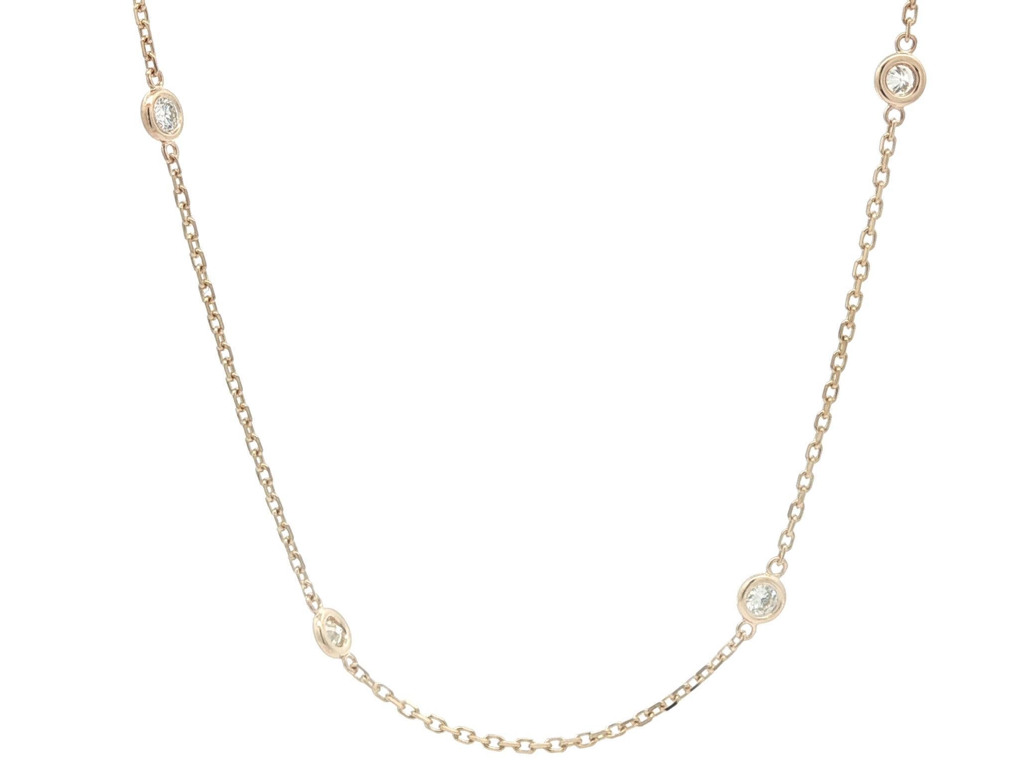 Nuova collana a catena in oro giallo 14k con 10 stazioni di diamanti rotondi da 0,70 ct. In condizioni Nuovo in vendita a Montclair, NJ