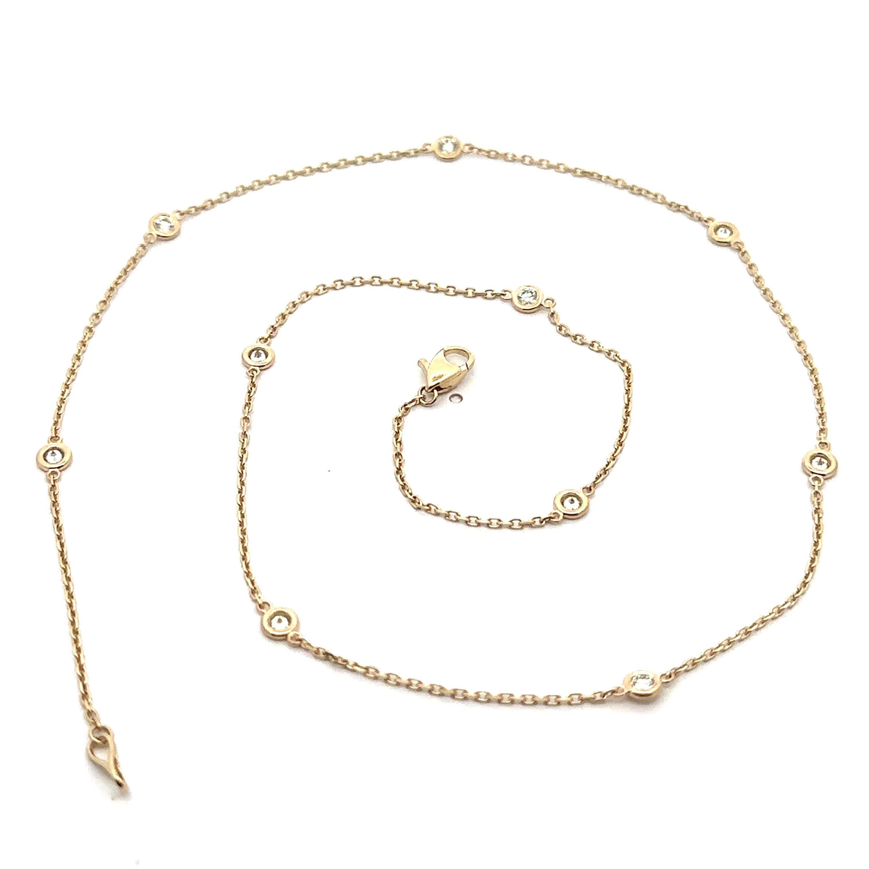 Nuova collana a catena in oro giallo 14k con 10 stazioni di diamanti rotondi da 0,70 ct. in vendita 1