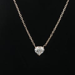 New 14k Yellow Gold 0.74ct Heart Diamond Solitaire Pendant Adjustable Necklace