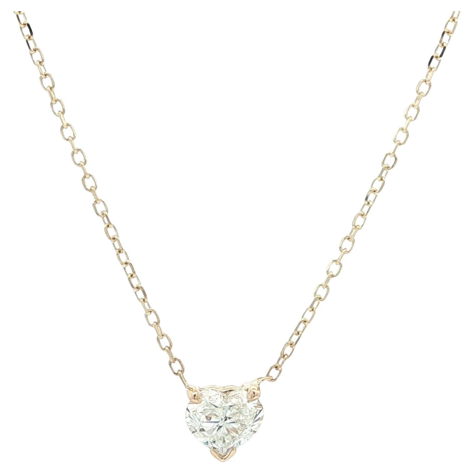 New 14k Yellow Gold 0.74ct Heart Diamond Solitaire Pendant Adjustable Necklace en vente