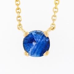 NEW 14k Yellow Gold 0.75ct Round Prong Sapphire Solitaire Pendant Chain Necklace