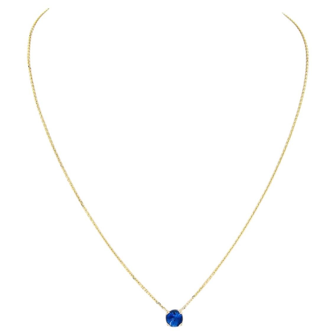 NEW 14k Yellow Gold 0.75ct Round Prong Sapphire Solitaire Pendant Chain Necklace For Sale