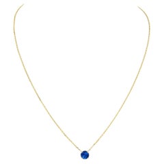 NEW 14k Yellow Gold 0.75ct Round Prong Sapphire Solitaire Chain Necklace (Collana con ciondolo)