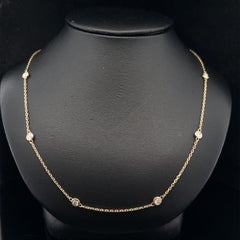New 14k Yellow Gold 0.75ctw Round Diamond 10 Station By The Yard Chain Necklace