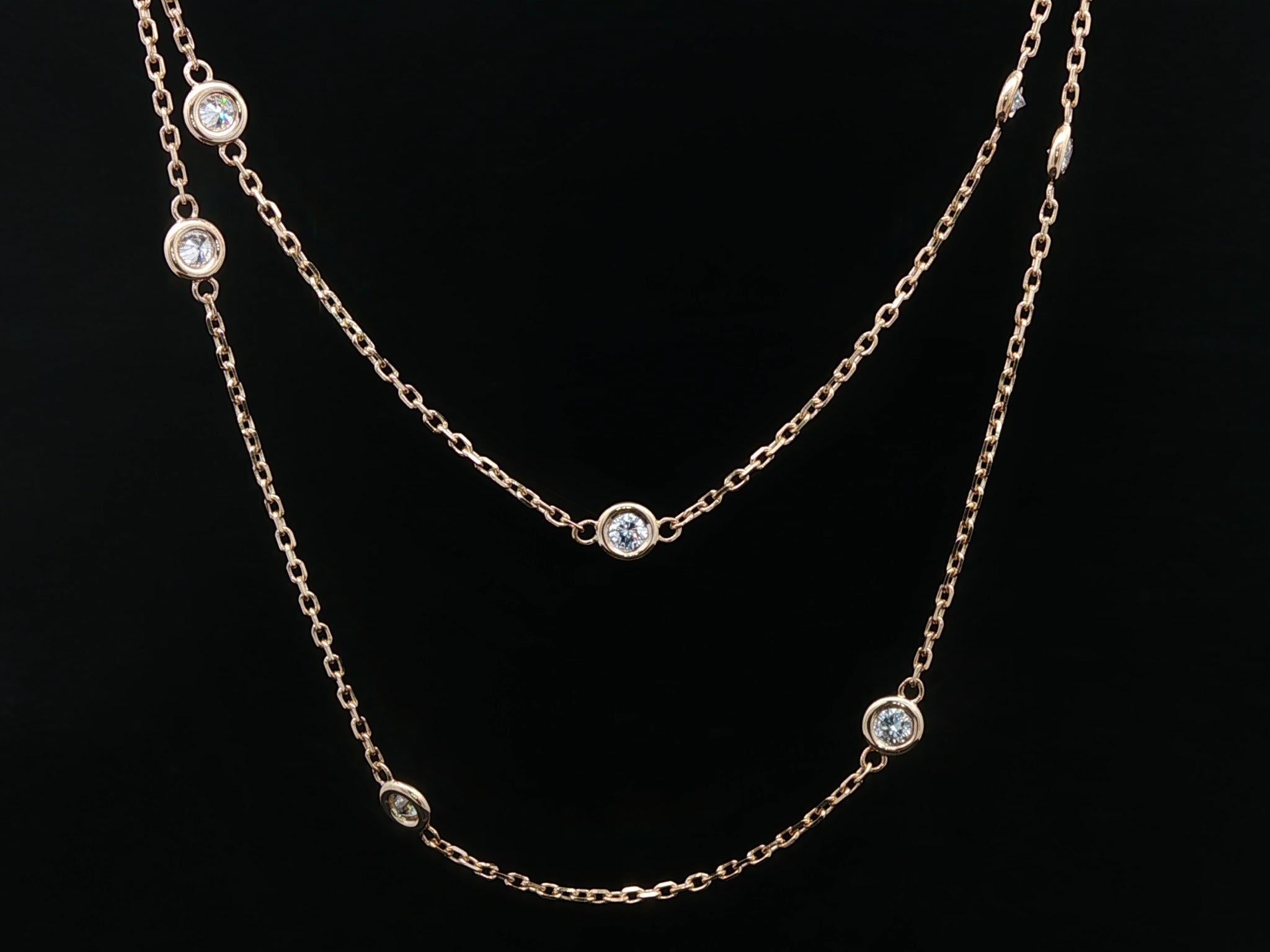 Taglio brillante New 14k Yellow Gold 0.75ctw Round Diamond 10 Station By The Yard Collana a catena in vendita