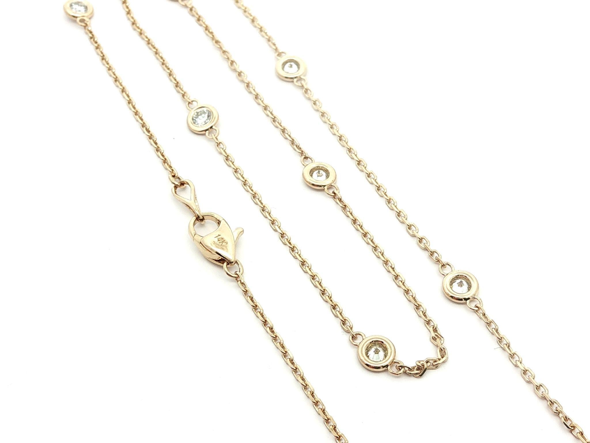 Donna New 14k Yellow Gold 0.75ctw Round Diamond 10 Station By The Yard Collana a catena in vendita