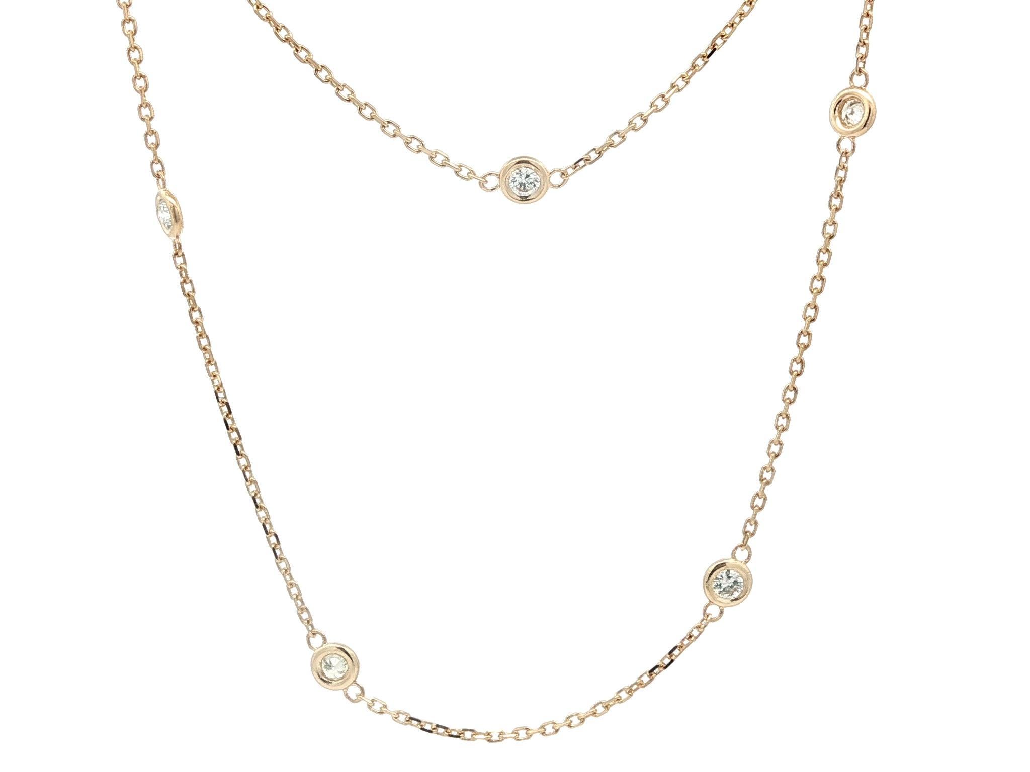 New 14k Yellow Gold 0.75ctw Round Diamond 10 Station By The Yard Collana a catena in vendita 1