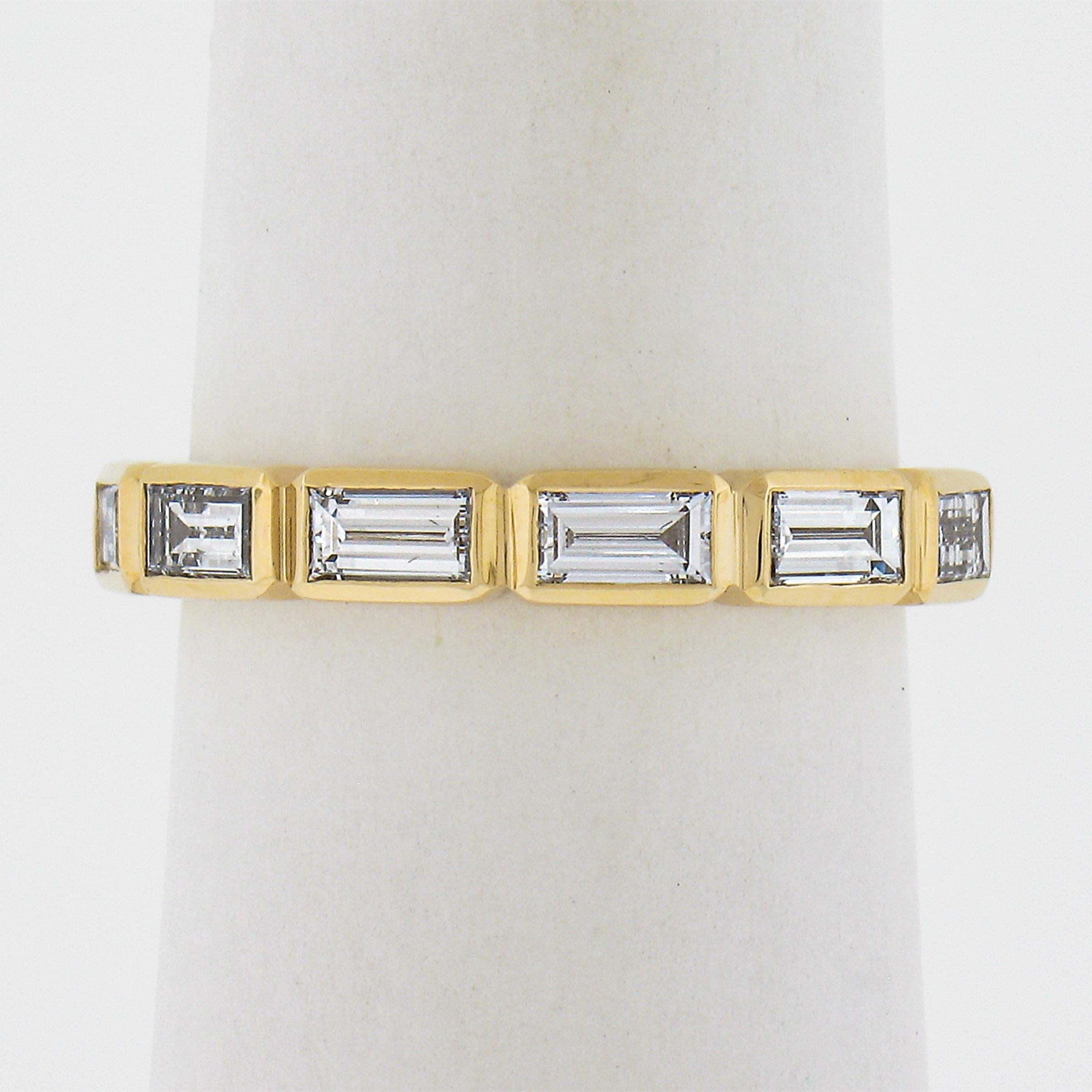 Baguette Cut New 14k Yellow Gold 0.80ctw Baguette Bezel Diamond Stackable Band Ring For Sale