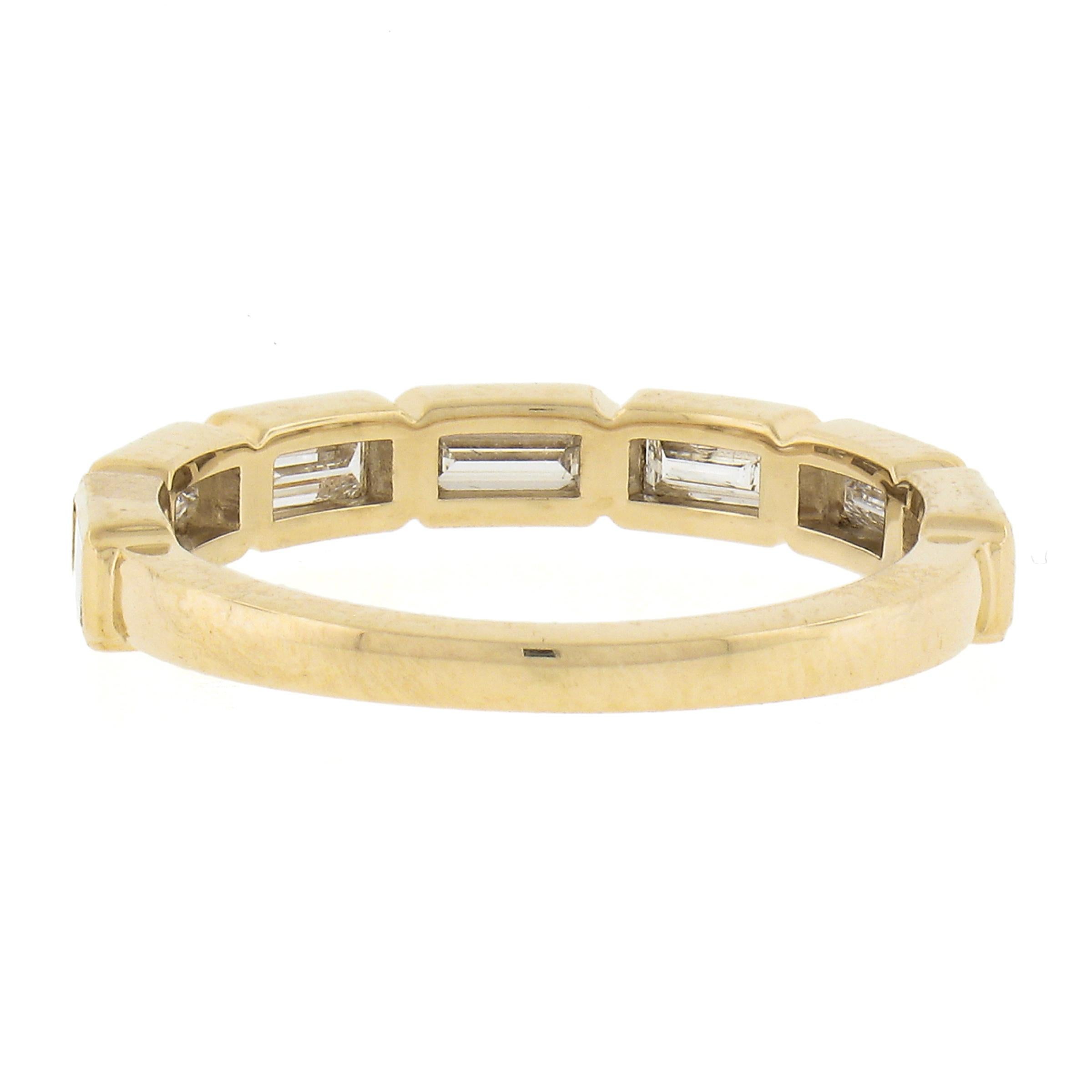 New 14k Yellow Gold 0.80ctw Baguette Bezel Diamond Stackable Band Ring For Sale 2
