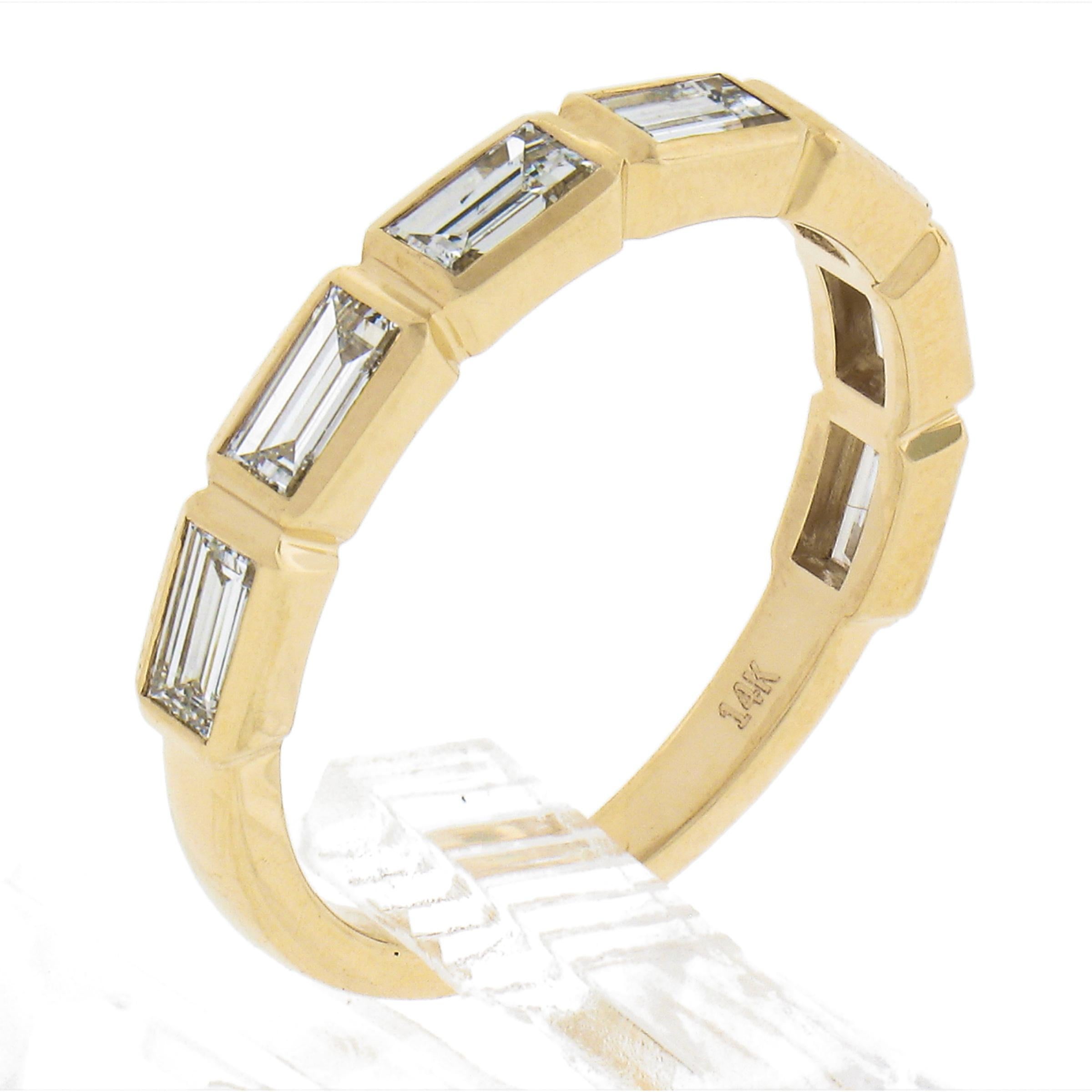 New 14k Yellow Gold 0.80ctw Baguette Bezel Diamond Stackable Band Ring For Sale 4