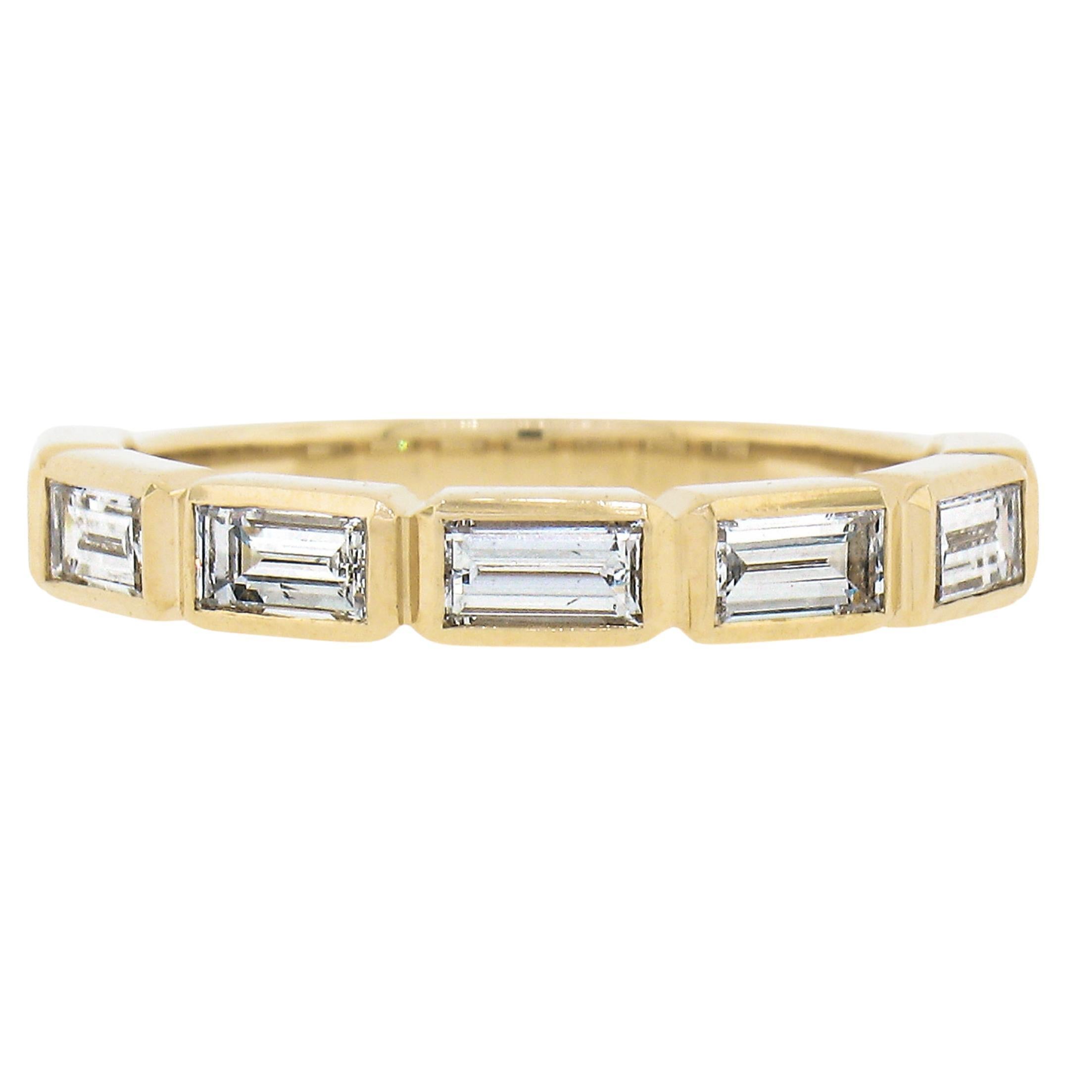 New 14k Yellow Gold 0.80ctw Baguette Bezel Diamond Stackable Band Ring