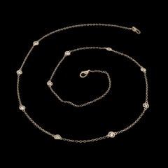 New 14k Yellow Gold 0.81ctw Round Diamond 10 Station By The Yard Chain Necklace