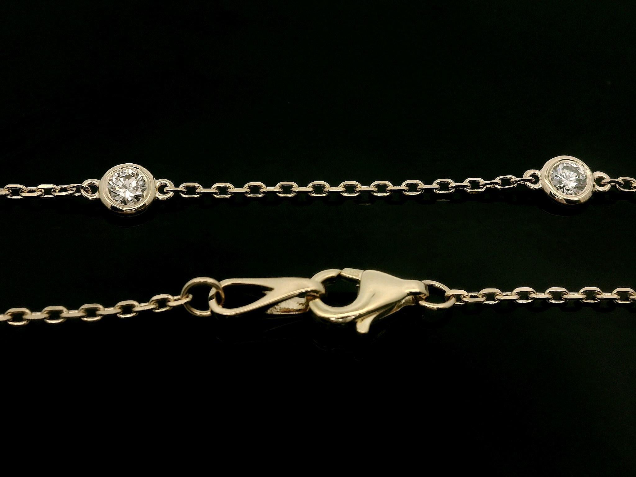 New 14k Yellow Gold 0.81ctw Round Diamond 10 Station By The Yard Chain Necklace In New Condition For Sale In Montclair, NJ
