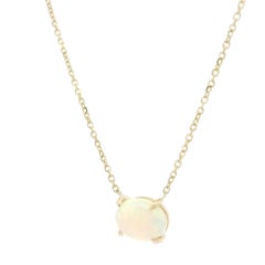 New 14k Yellow Gold 0.90ct Oval Opal Solitaire Pendant Adjustable Necklace