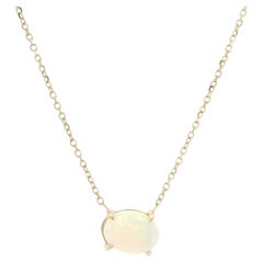 New 14k Yellow Gold 0.90ct Oval Opal Solitaire Pendant Adjustable Necklace