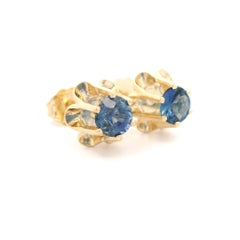 New 14k Yellow Gold 1.05ctw Buttercup Basket Prong Set Sapphire Stud Earrings