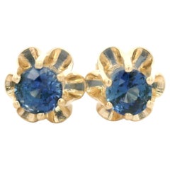 New 14k Yellow Gold 1.05ctw Buttercup Basket Prong Set Sapphire Stud Earrings